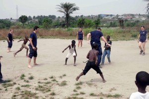HMS Portland crew  football with Sierra Leone orphans